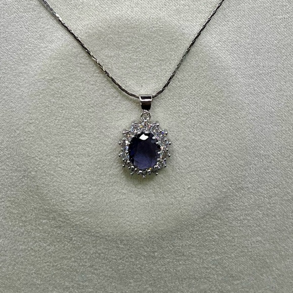 Jewelry - NIB S925 Stamped Silver Amethyst and Zircon Oval Pendant Necklace